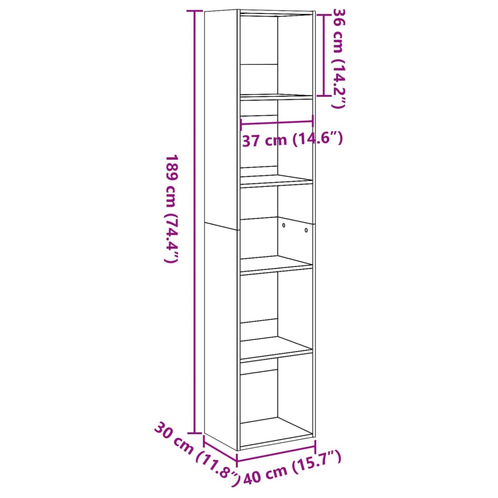 Libreria Nera 40x30x189 cm in Legno Multistrato