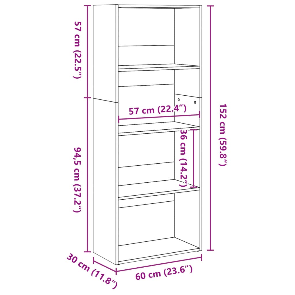 Libreria Bianca 60x30x152 cm in Legno Multistrato