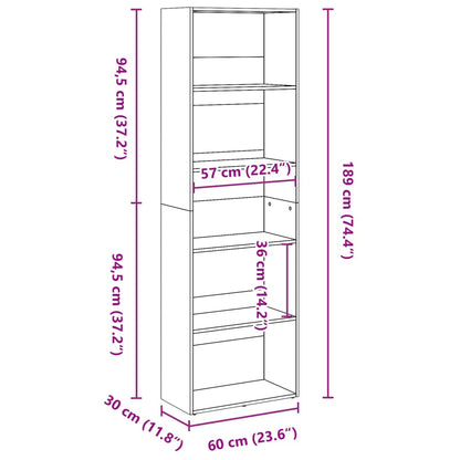 Libreria Rovere Artigianale 60x30x189 cm in Legno Multistrato