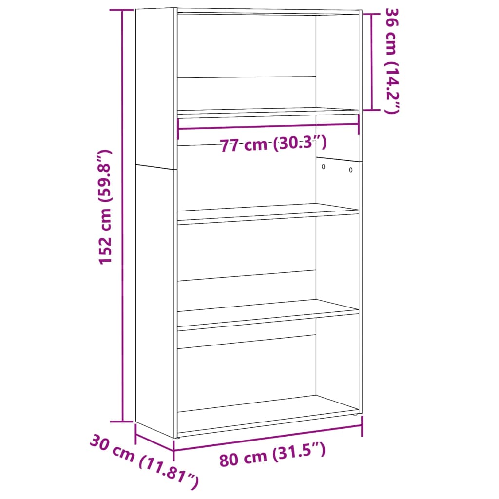 Libreria Bianca 80x30x152 cm in Legno Multistrato