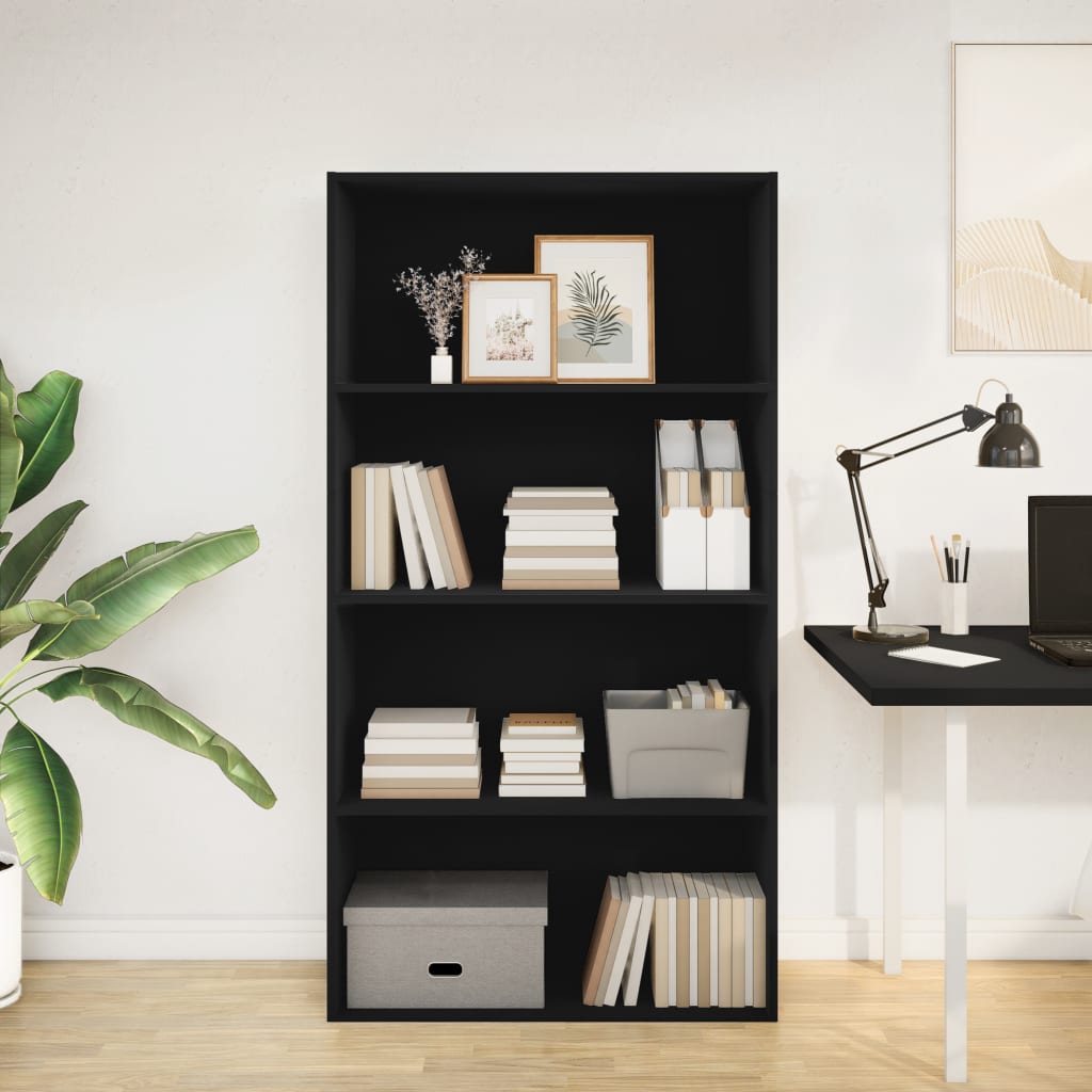 Libreria Nera 80x30x152 cm in Legno Multistrato