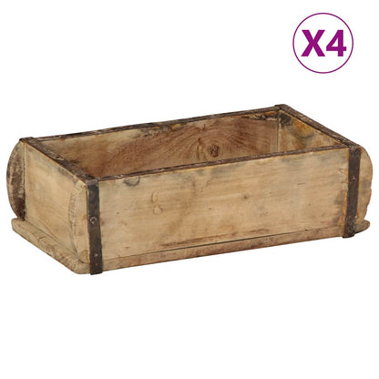 Vassoio 4 pz Marrone 30 x 15 x 9 cm Legno Recuperato Massello