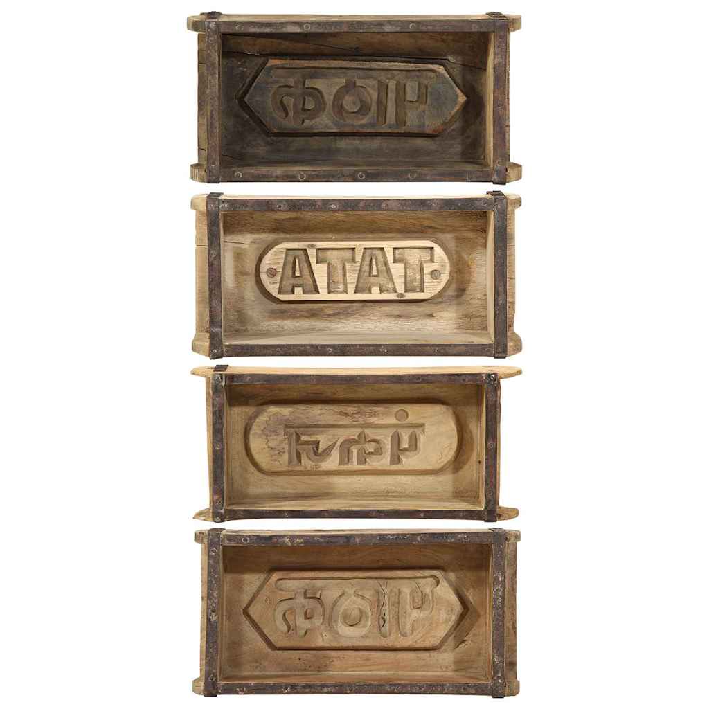 Vassoio 4 pz Marrone 30 x 15 x 9 cm Legno Recuperato Massello | homemem39