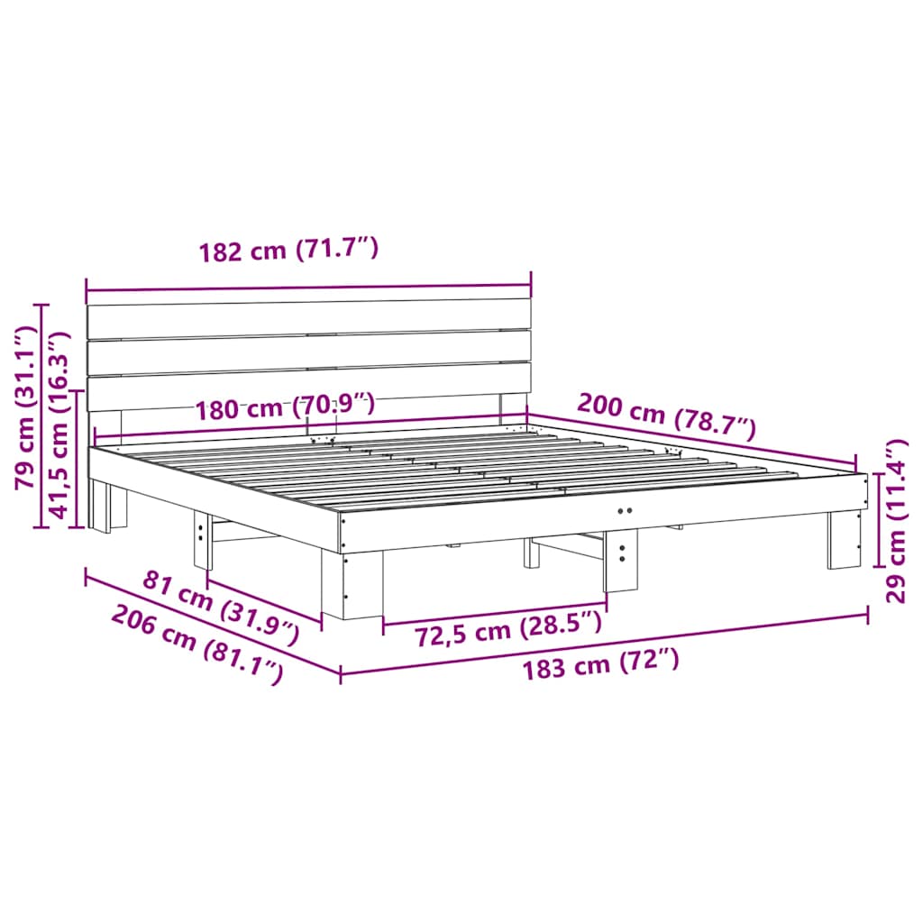 Struttura Letto con Testiera senza Materasso 180x200 cm