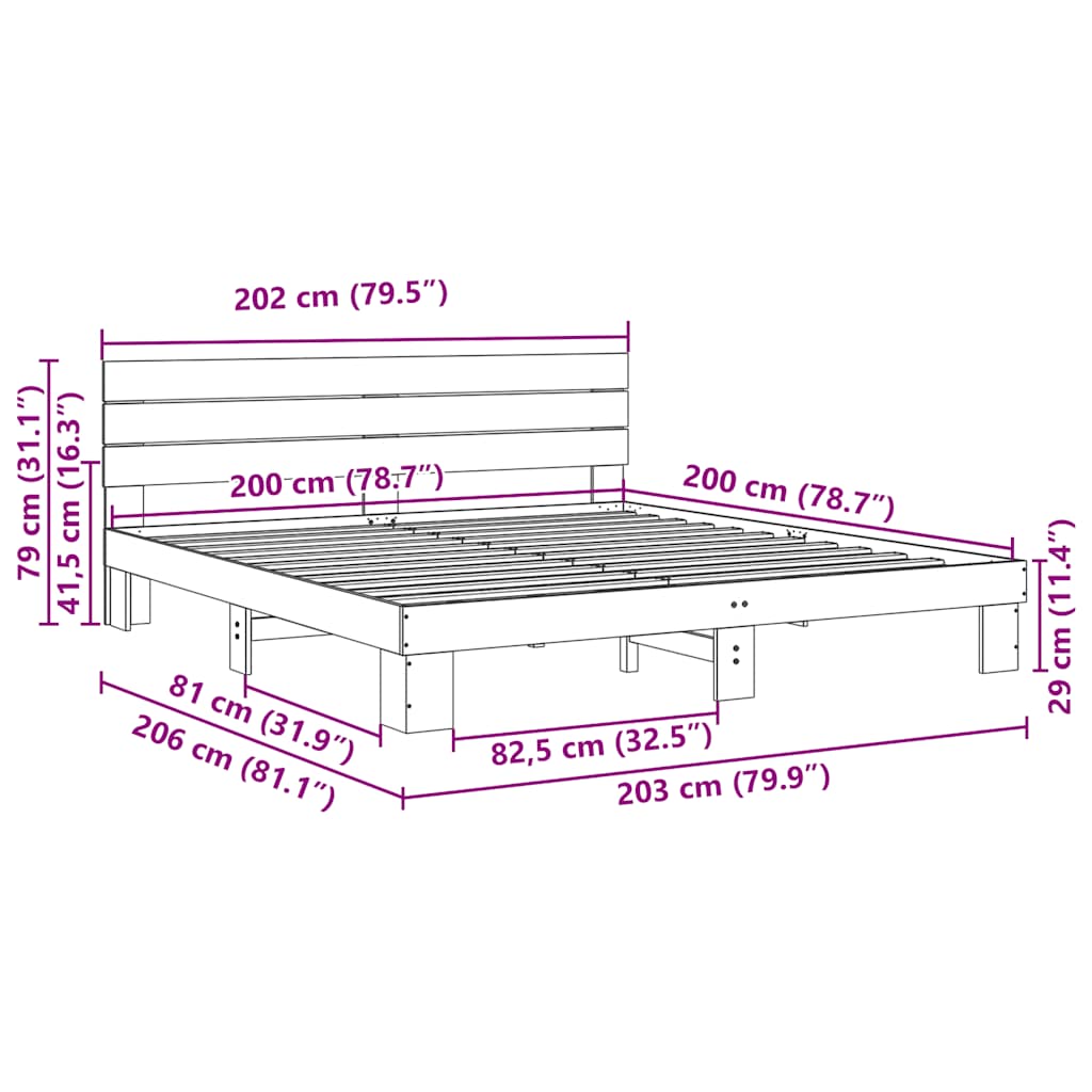 Struttura Letto con Testiera senza Materasso 200x200 cm