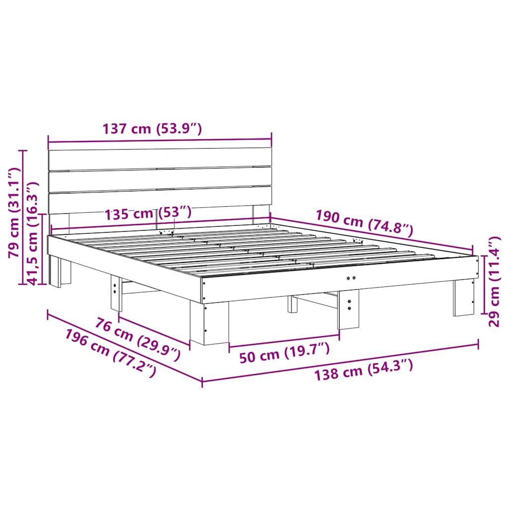 Struttura Letto con Testiera Senza Materasso 135x190 cm