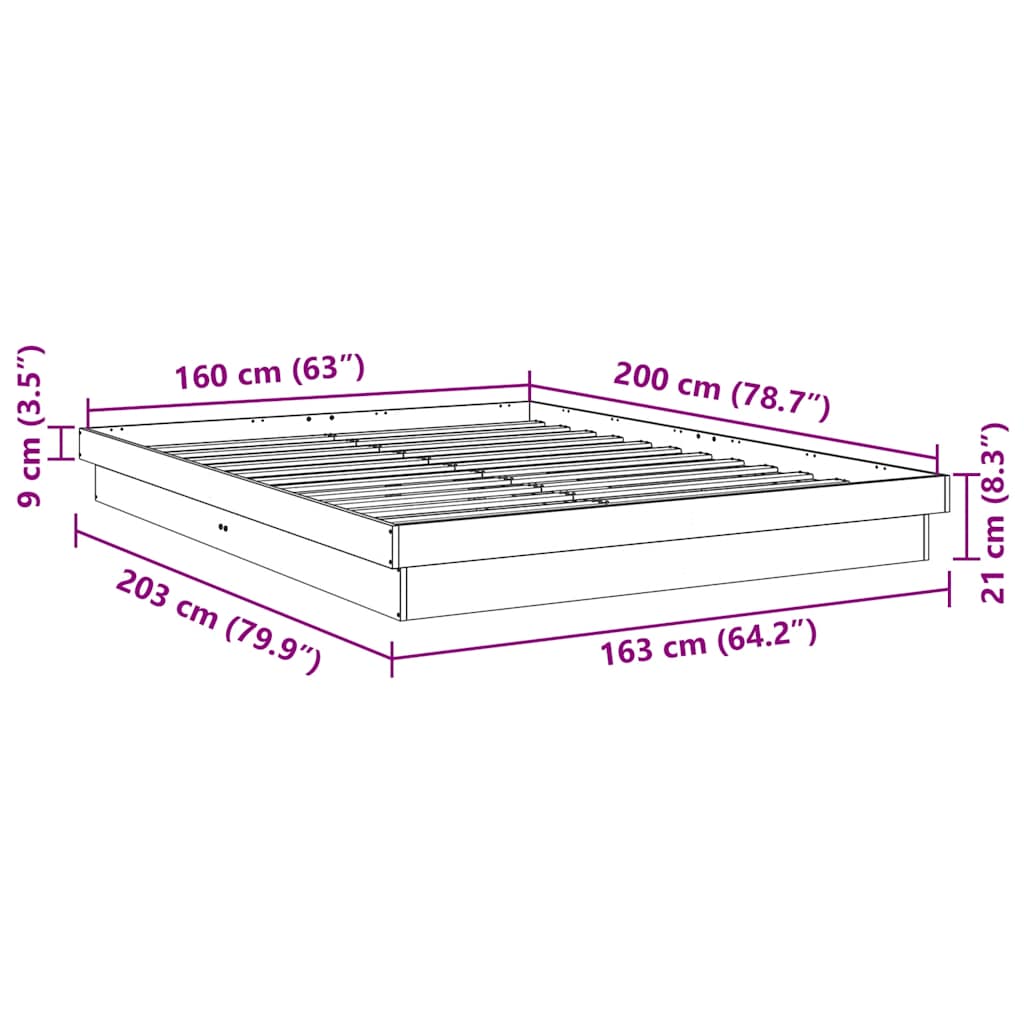 Struttura Letto Senza Materasso 160x200 cm in Legno di Rovere