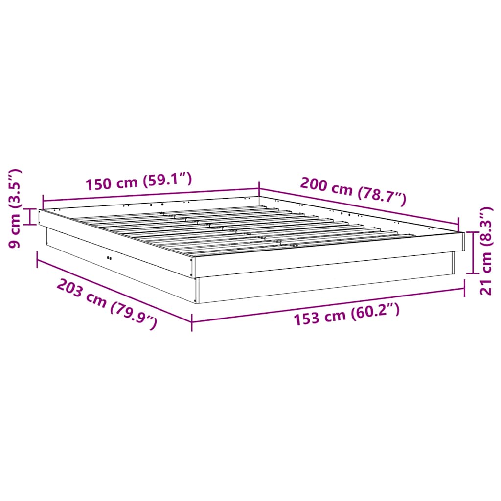 Struttura Letto Senza Materasso 150x200 cm in Legno di Rovere