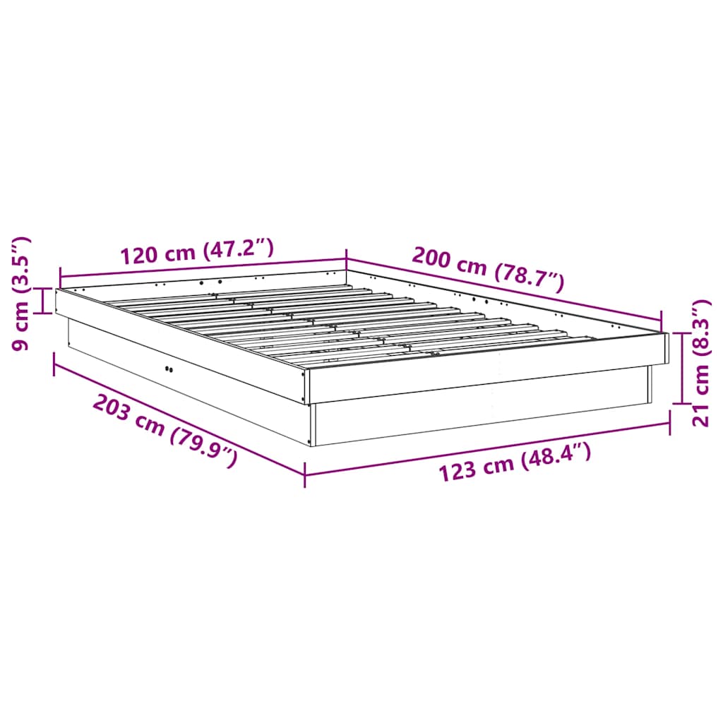 Struttura Letto Senza Materasso 120x200 cm in Legno di Rovere