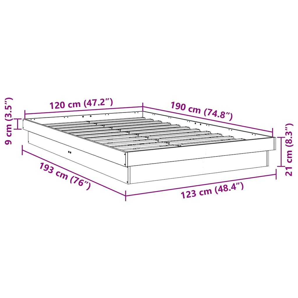 Struttura Letto Senza Materasso 120x190 cm in Legno di Rovere