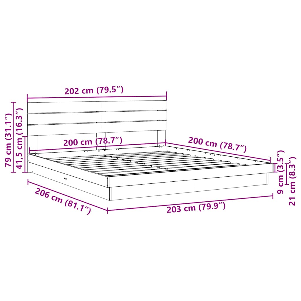 Struttura Letto con Testiera senza Materasso 200x200 cm