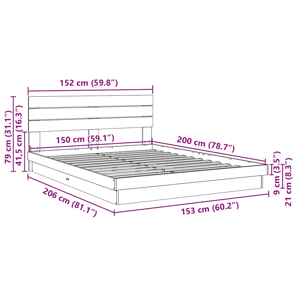 Struttura Letto con Testiera Senza Materasso 150x200 cm