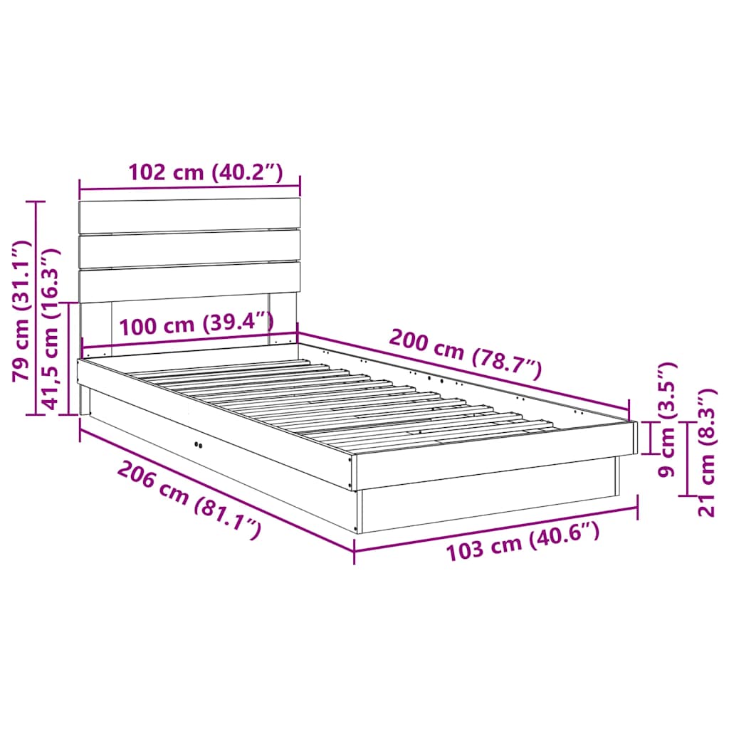 Struttura Letto con Testiera Senza Materasso 100x200 cm