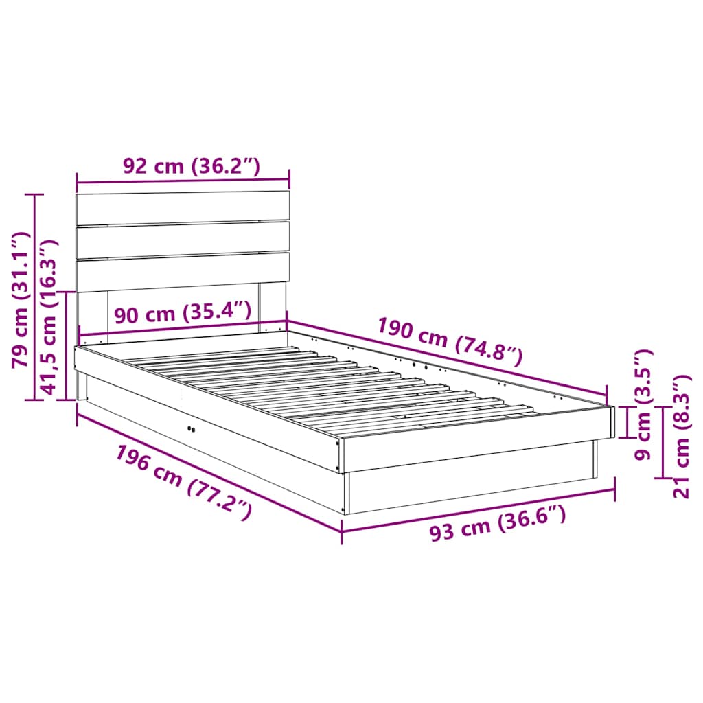 Struttura Letto con Testiera senza Materasso 90x190 cm