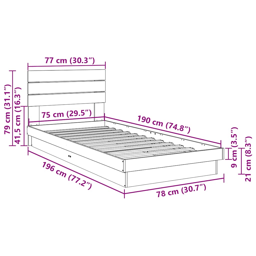 Struttura Letto con Testiera senza Materasso 75x190 cm