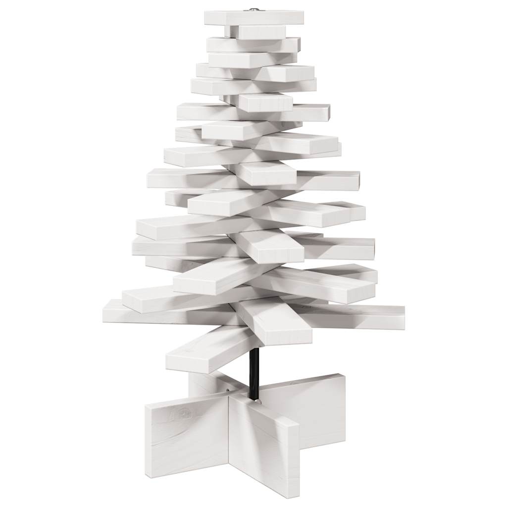 Albero di Natale Decorativo Bianco 60 cm Legno Massello di Pino