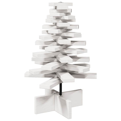 Albero di Natale Decorativo Bianco 60 cm Legno Massello di Pino