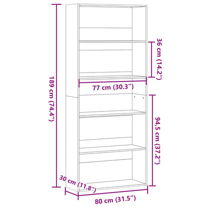 Libreria Bianca 80x30x189 cm in Legno Multistrato