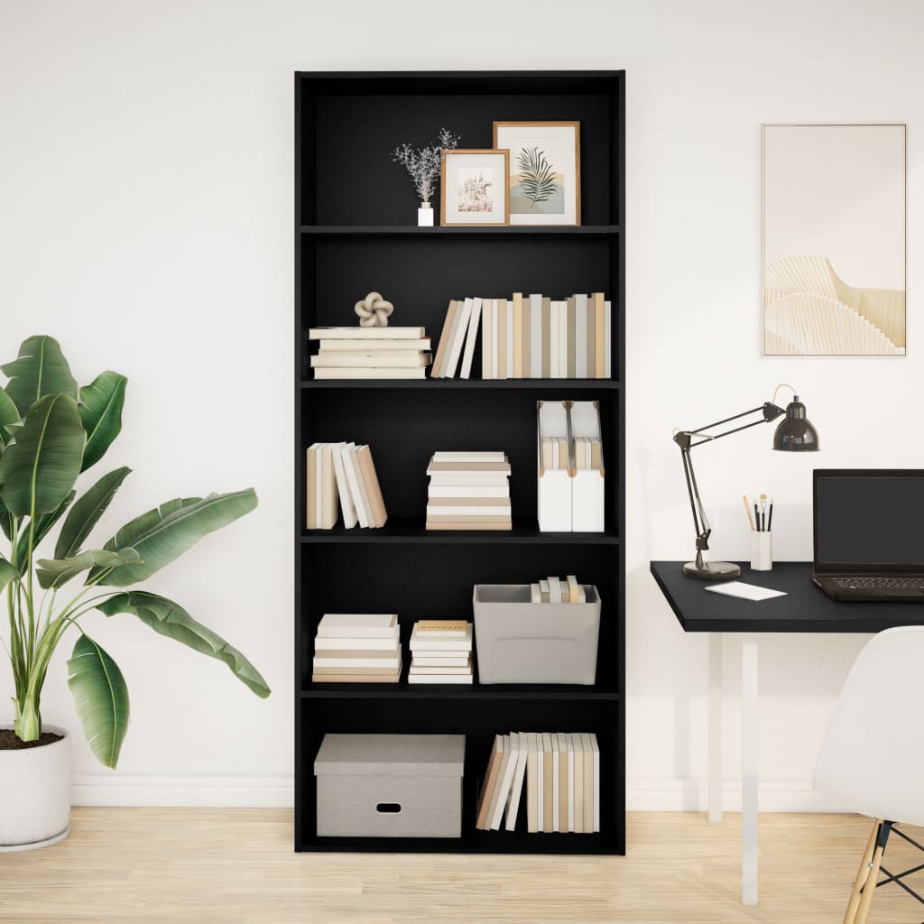 Libreria Nera 80x30x189 cm in Legno Multistrato