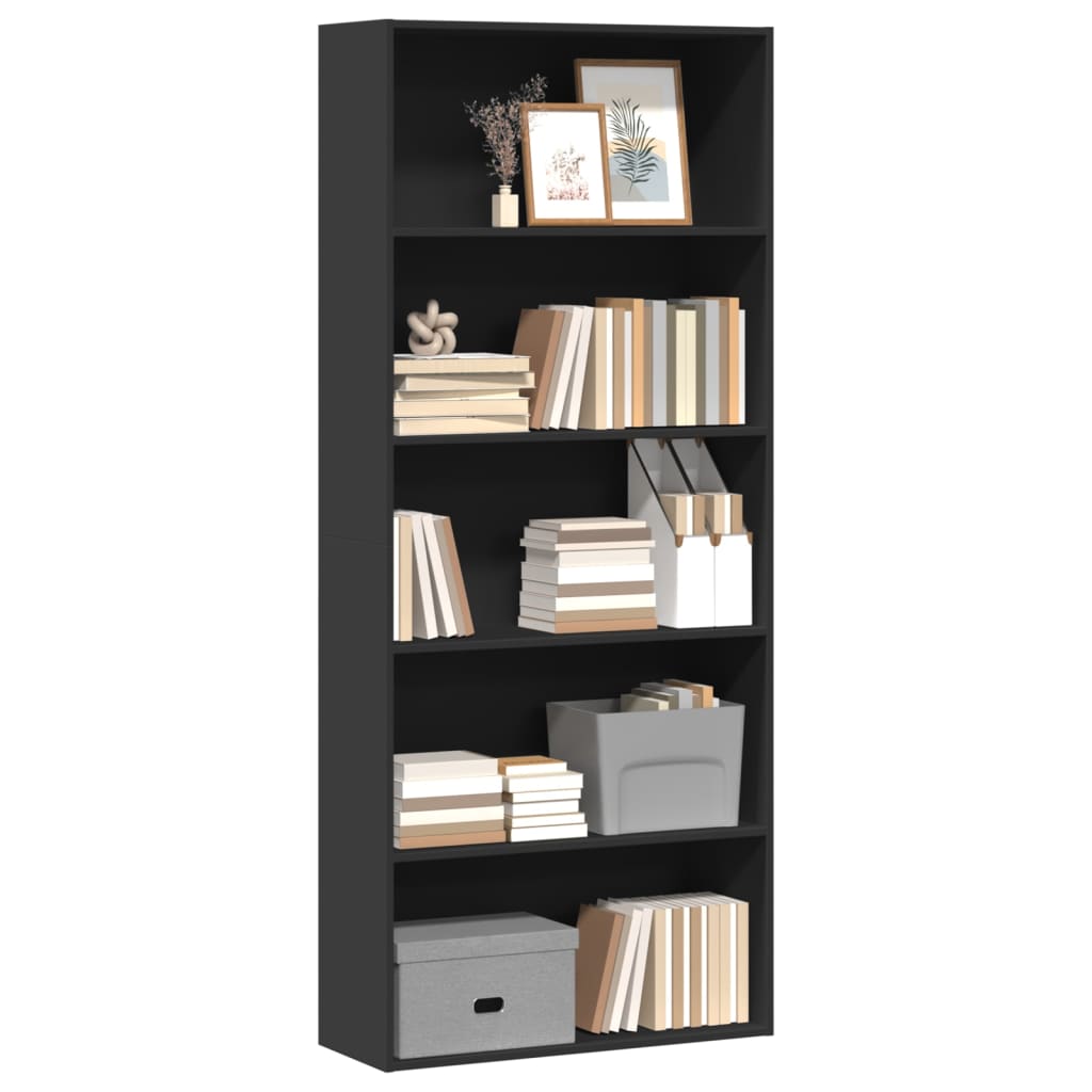 Libreria Nera 80x30x189 cm in Legno Multistrato