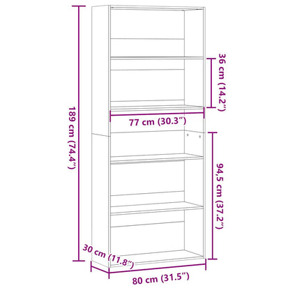 Libreria Rovere Sonoma 80x30x189 cm in Legno Multistrato