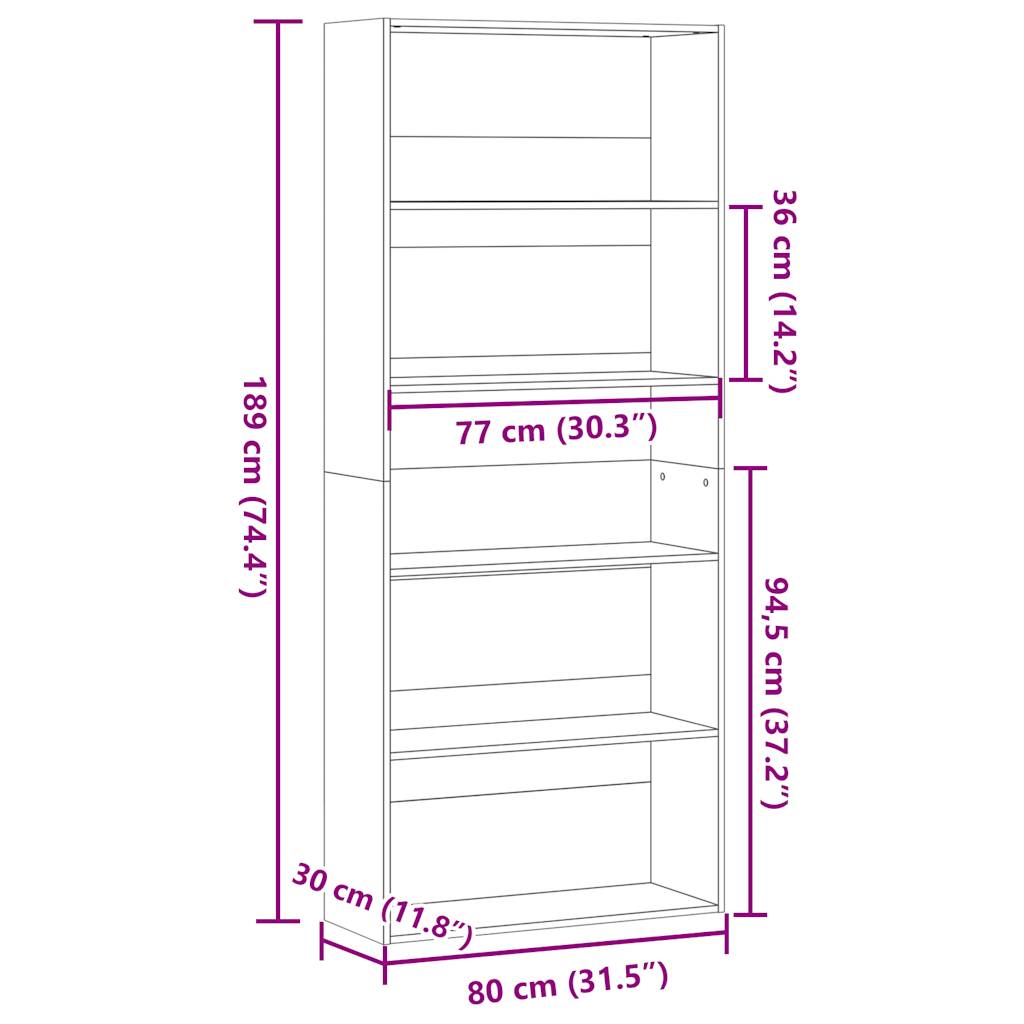Libreria Rovere Sonoma 80x30x189 cm in Legno Multistrato | homemem39