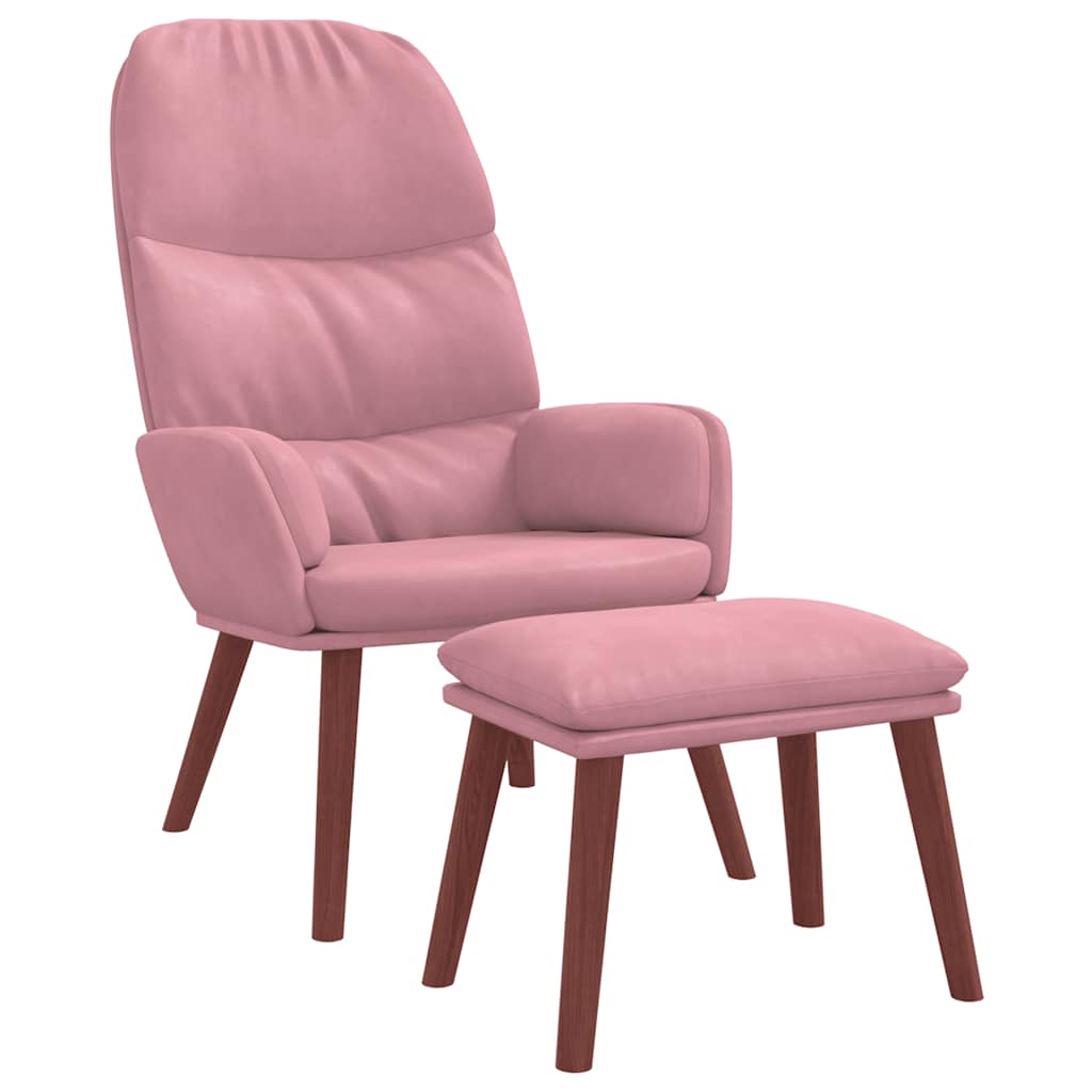 Poltrona Relax con Poggiapiedi Rosa in Velluto | homemem39