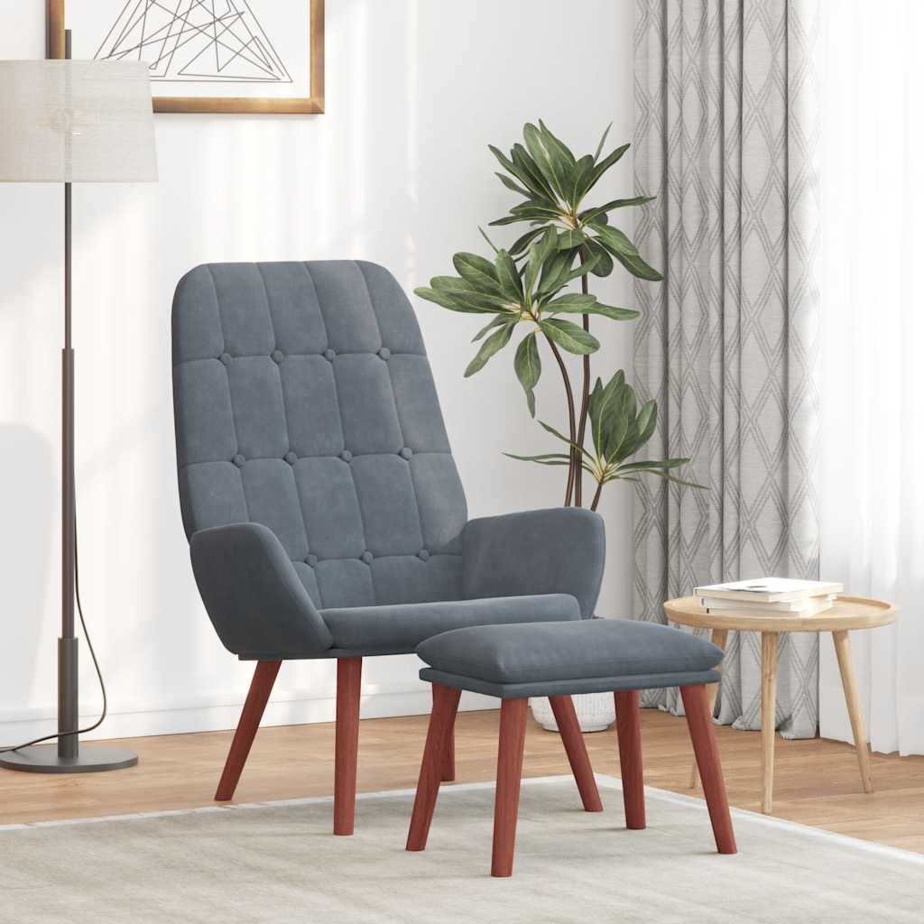 Poltrona Relax con Poggiapiedi Grigio Scuro in Velluto | homemem39