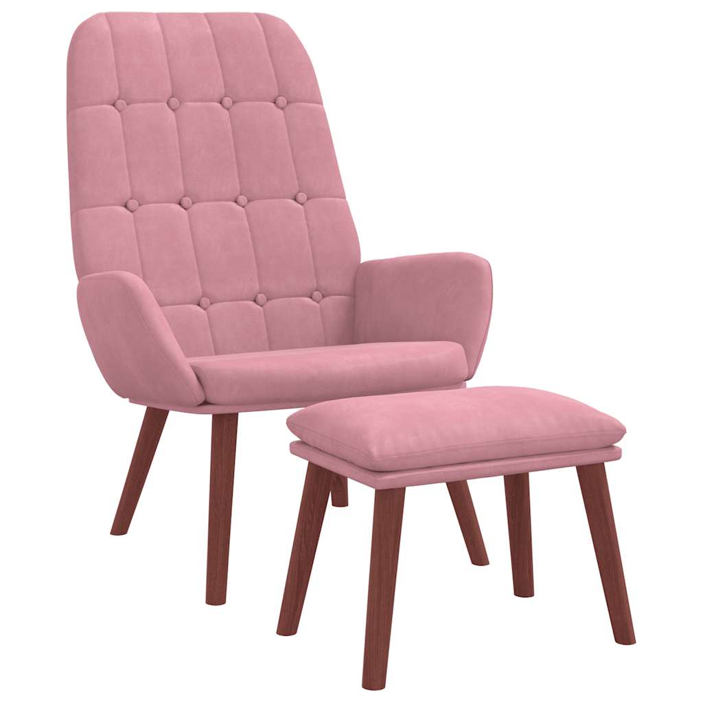 Poltrona Relax con Poggiapiedi Rosa in Velluto | homemem39