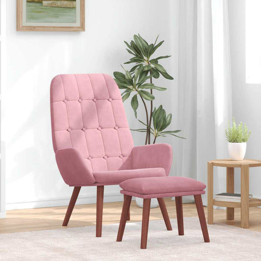 Poltrona Relax con Poggiapiedi Rosa in Velluto | homemem39