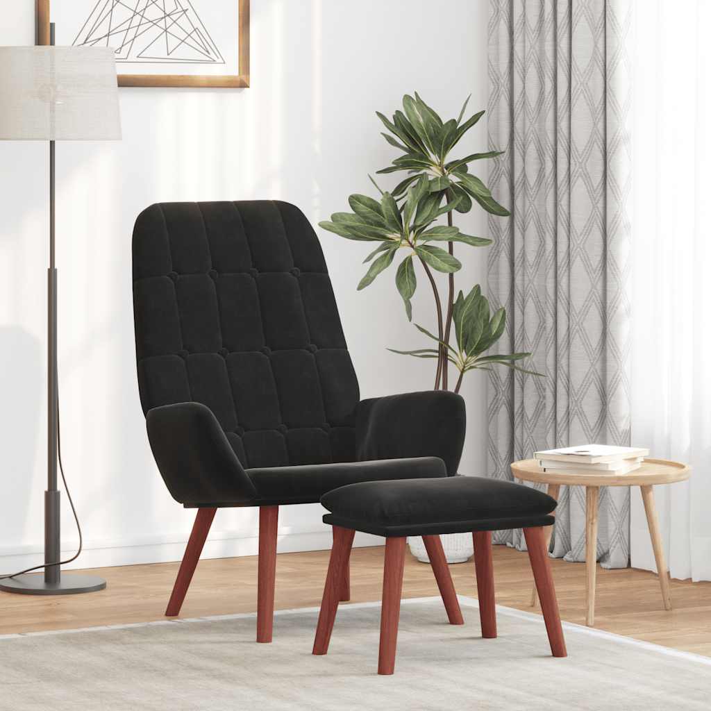 Poltrona Relax con Poggiapiedi Nera in Velluto | homemem39