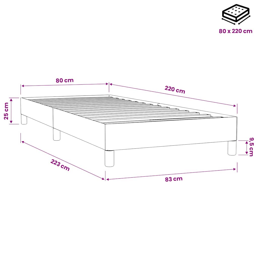 Letto a Molle senza Materasso Grigio Chiaro 80x220 cm Velluto