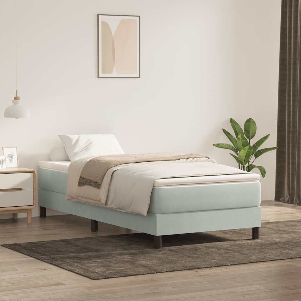Letto a Molle senza Materasso Grigio Chiaro 80x220 cm Velluto