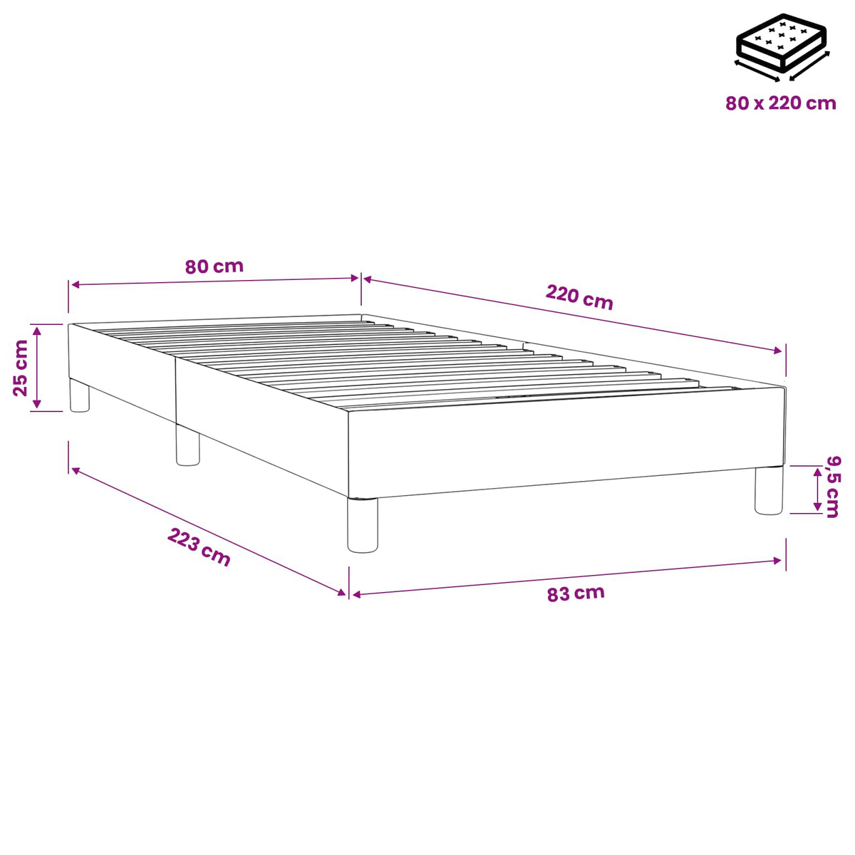 Letto a Molle senza Materasso Nero 80x220 cm Velluto | homemem39