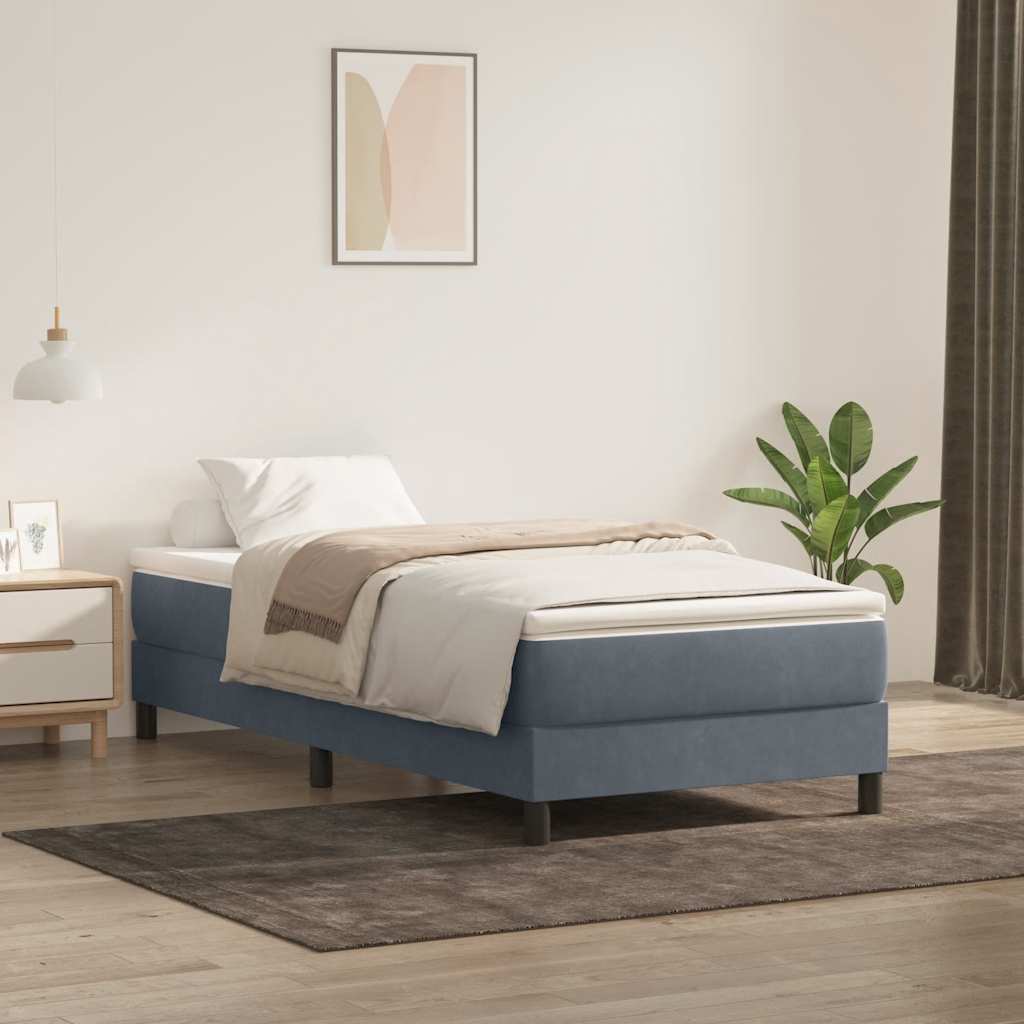 Letto a Molle senza Materasso Grigio Scuro 100x220 cm Velluto