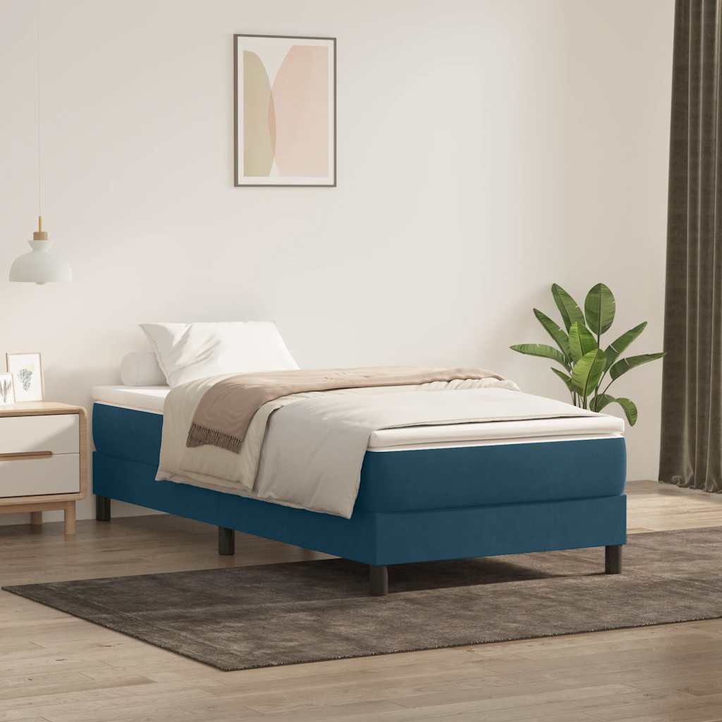 Letto a Molle senza Materasso Blu Scuro 100x220 cm in Velluto