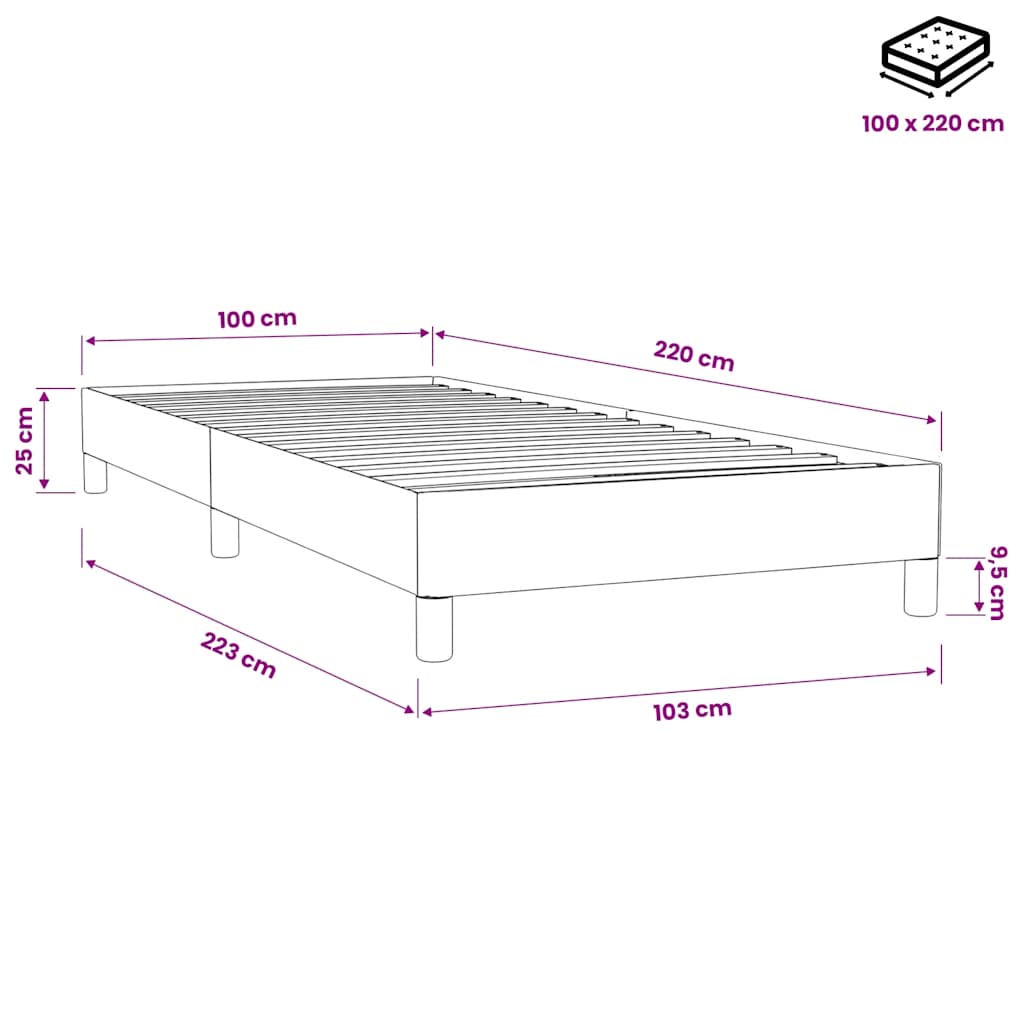 Letto a Molle senza Materasso Rosa 100x220 cm in Velluto