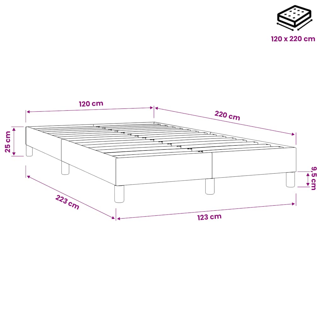 Letto a Molle senza Materasso Grigio Chiaro 120x220cm Velluto