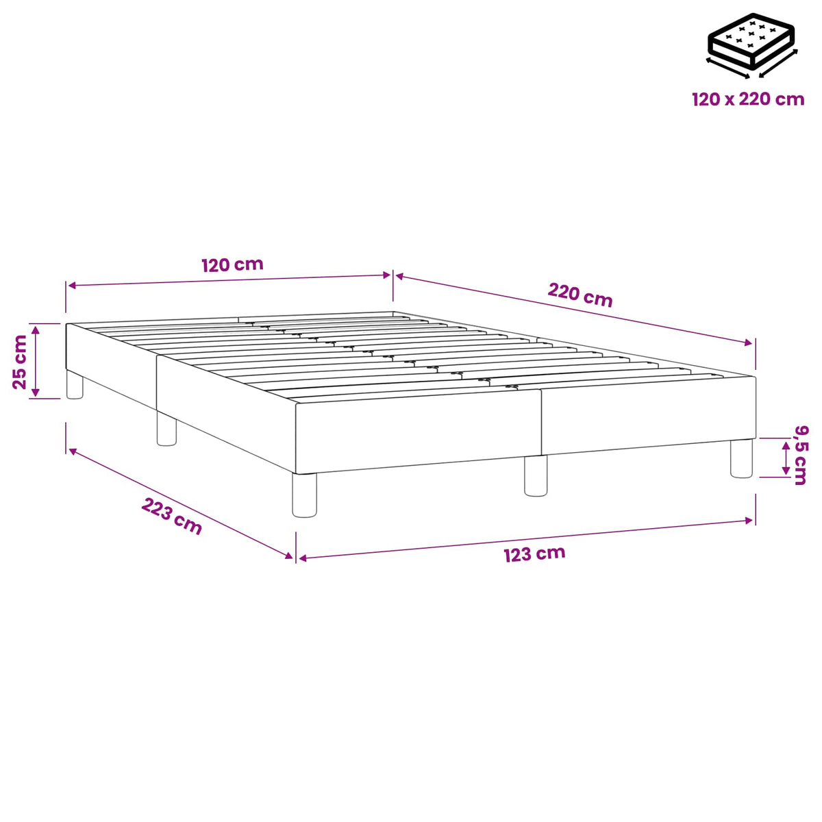 Letto a Molle senza Materasso Grigio Chiaro 120x220cm Velluto