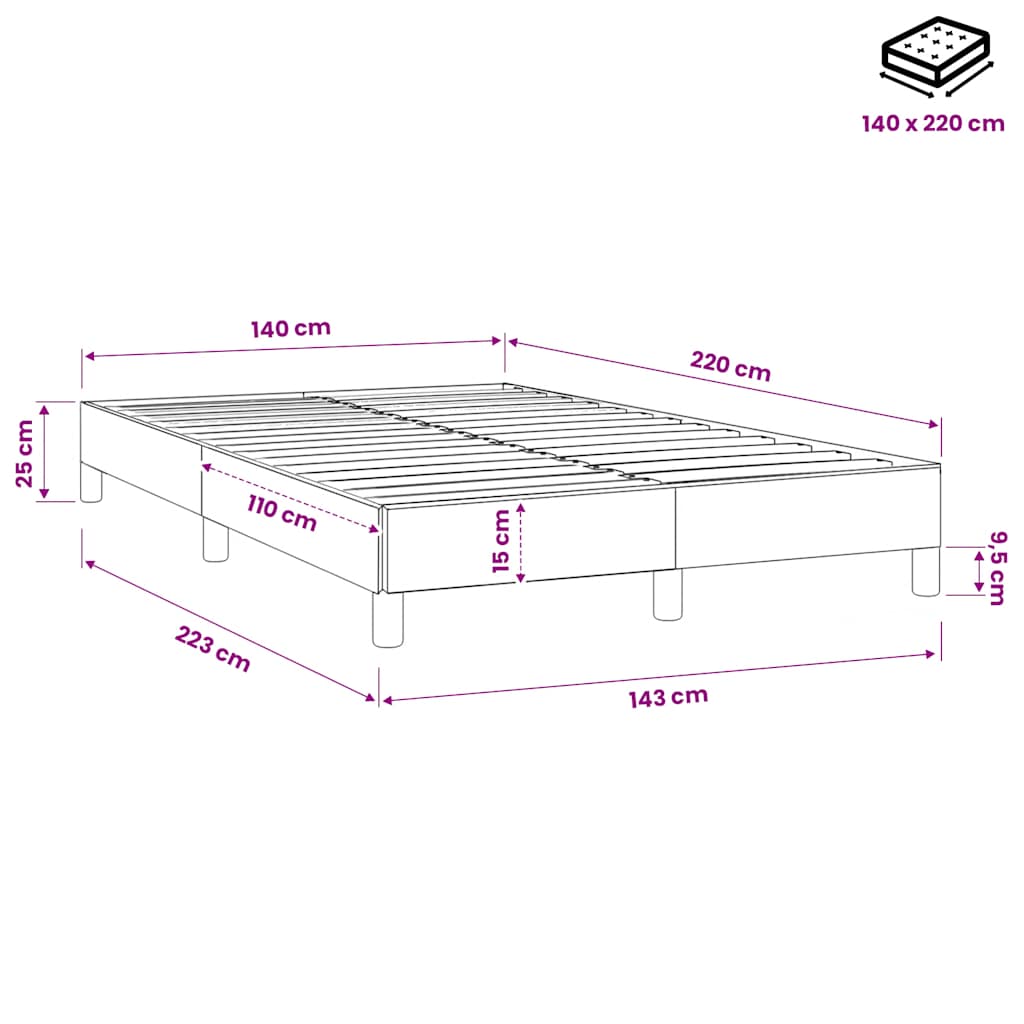 Letto a Molle senza Materasso Grigio Scuro 140x220 cm Velluto