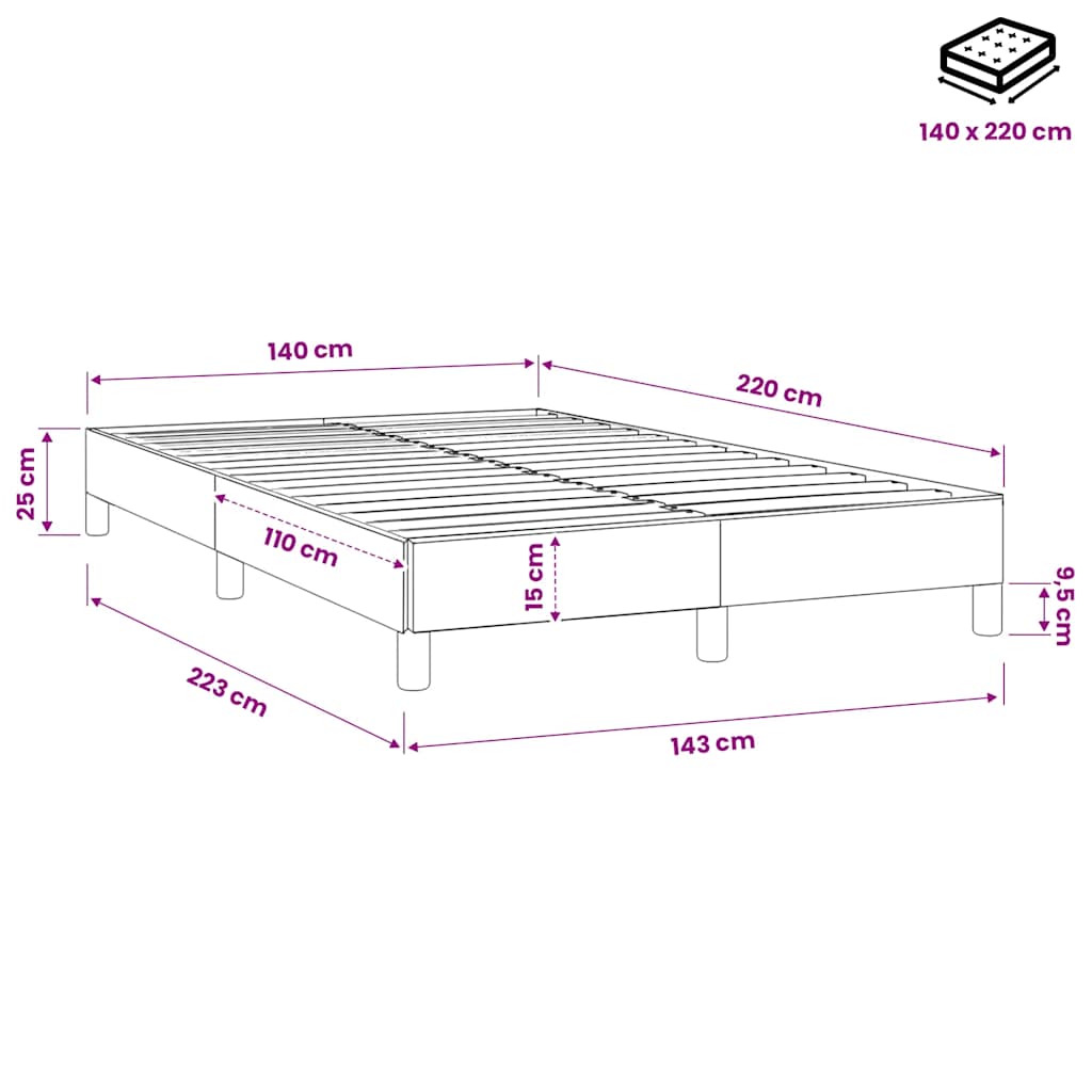 Letto a Molle senza Materasso Nero 140x220 cm in Velluto