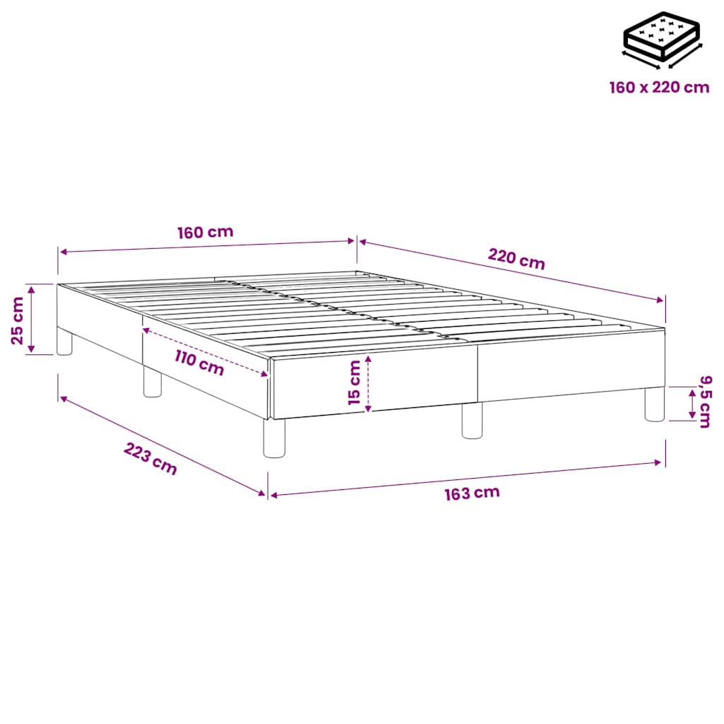 Letto a Molle senza Materasso Rosa 160x220 cm in Velluto