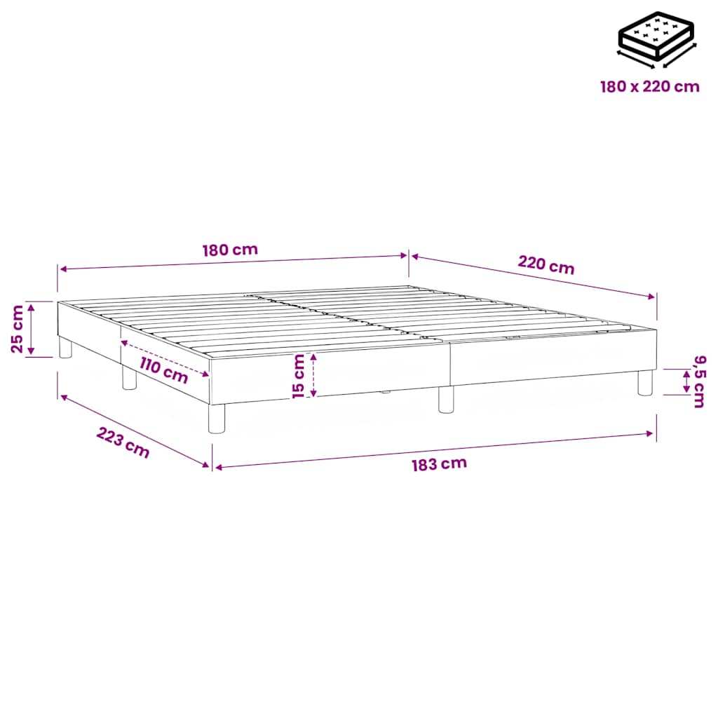 Letto a Molle senza Materasso Rosa 180x220 cm in Velluto
