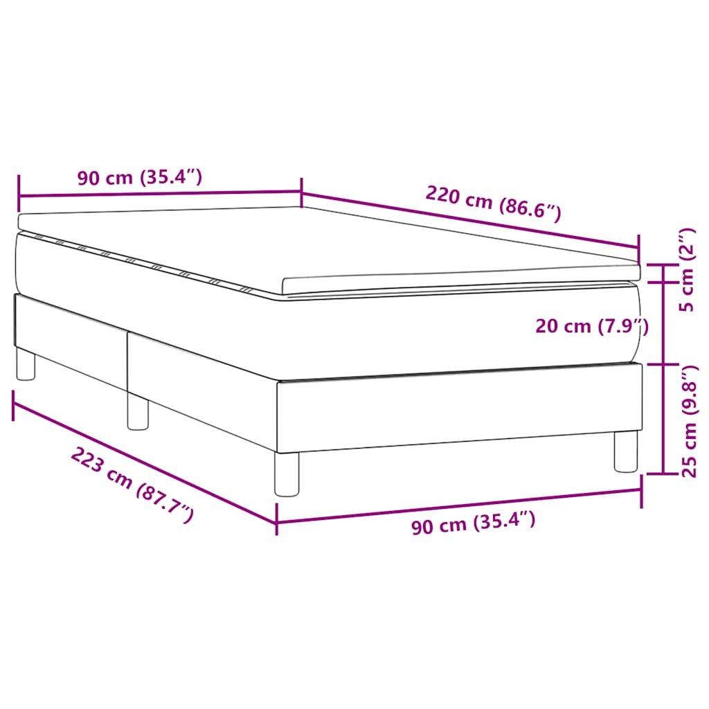 Giroletto a Molle con Materasso Grigio Scuro 90x220 cm Velluto | homemem39