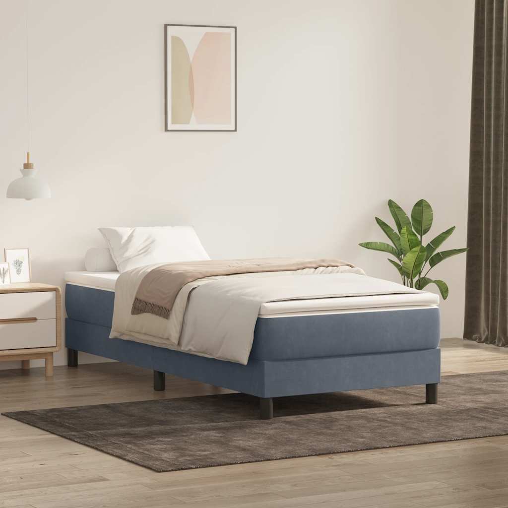 Giroletto a Molle con Materasso Grigio Scuro 90x220 cm Velluto