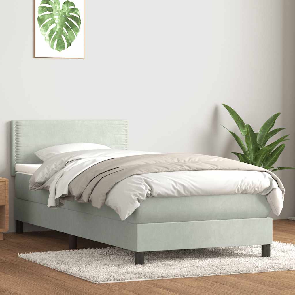 Giroletto a Molle con Materasso Grigio Chiaro 80x210 cm Velluto