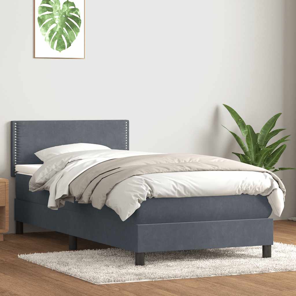 Giroletto a Molle con Materasso Grigio Scuro 90x220 cm Velluto | homemem39