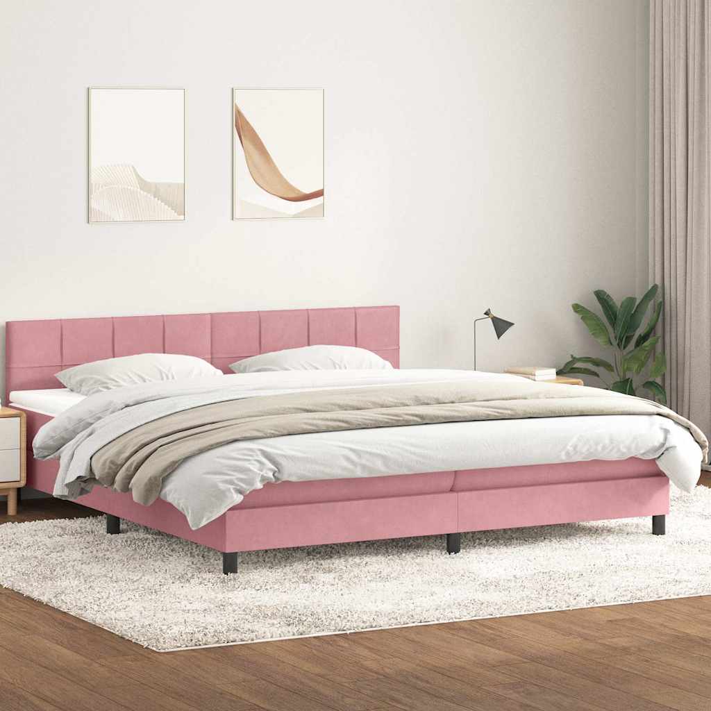 Giroletto a Molle con Materasso Rosa 180x210 cm in Velluto | homemem39
