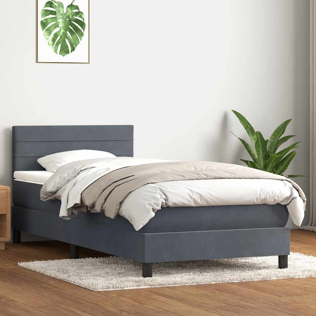 Giroletto a Molle con Materasso Grigio Scuro 90x220 cm Velluto | homemem39