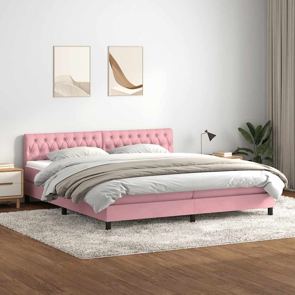 Giroletto a Molle con Materasso Rosa 180x210 cm in Velluto | homemem39
